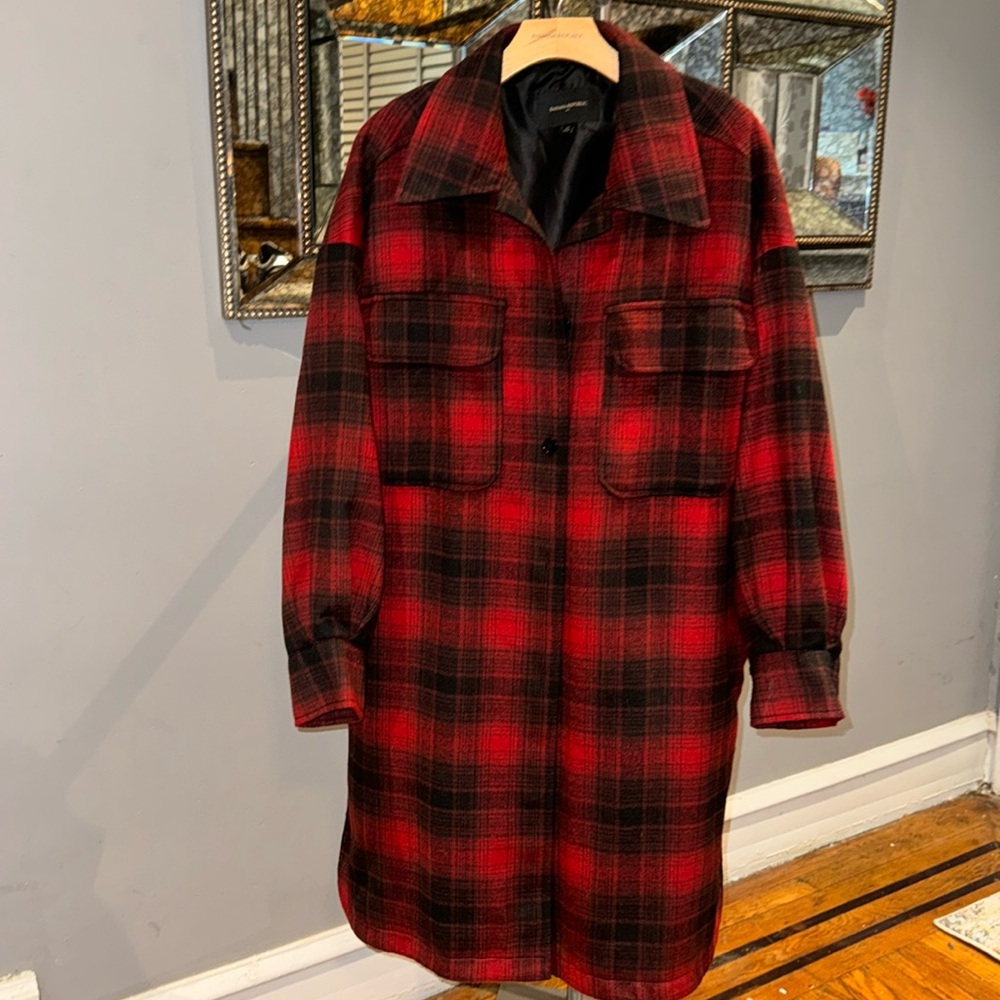 Banana Republic Long red plaid flannel Shacket Size XL
